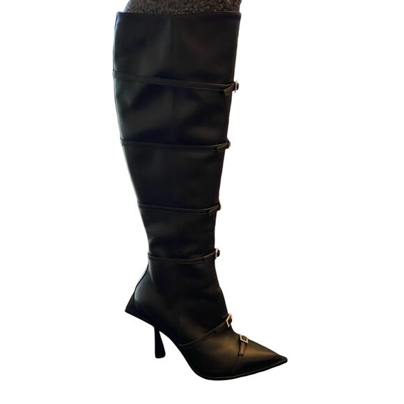 God Save Queens Rendezvous Embellished Boots Knee High Pointed Toe Black Sz EU39 - Picture 4 of 16